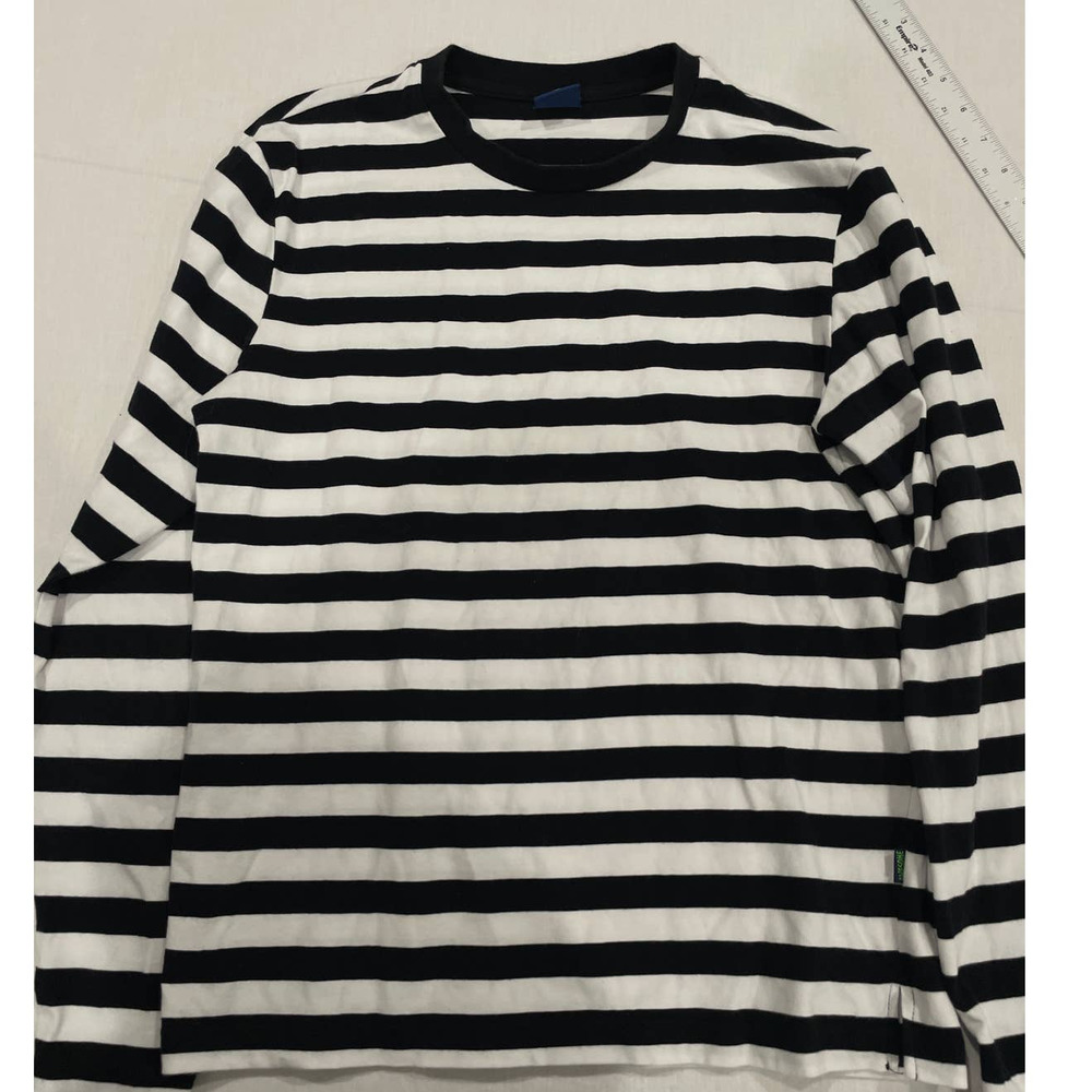 Zengjo Men's Casual Cotton Spandex Striped Long-Sleeve T-Shirt Small Pullover